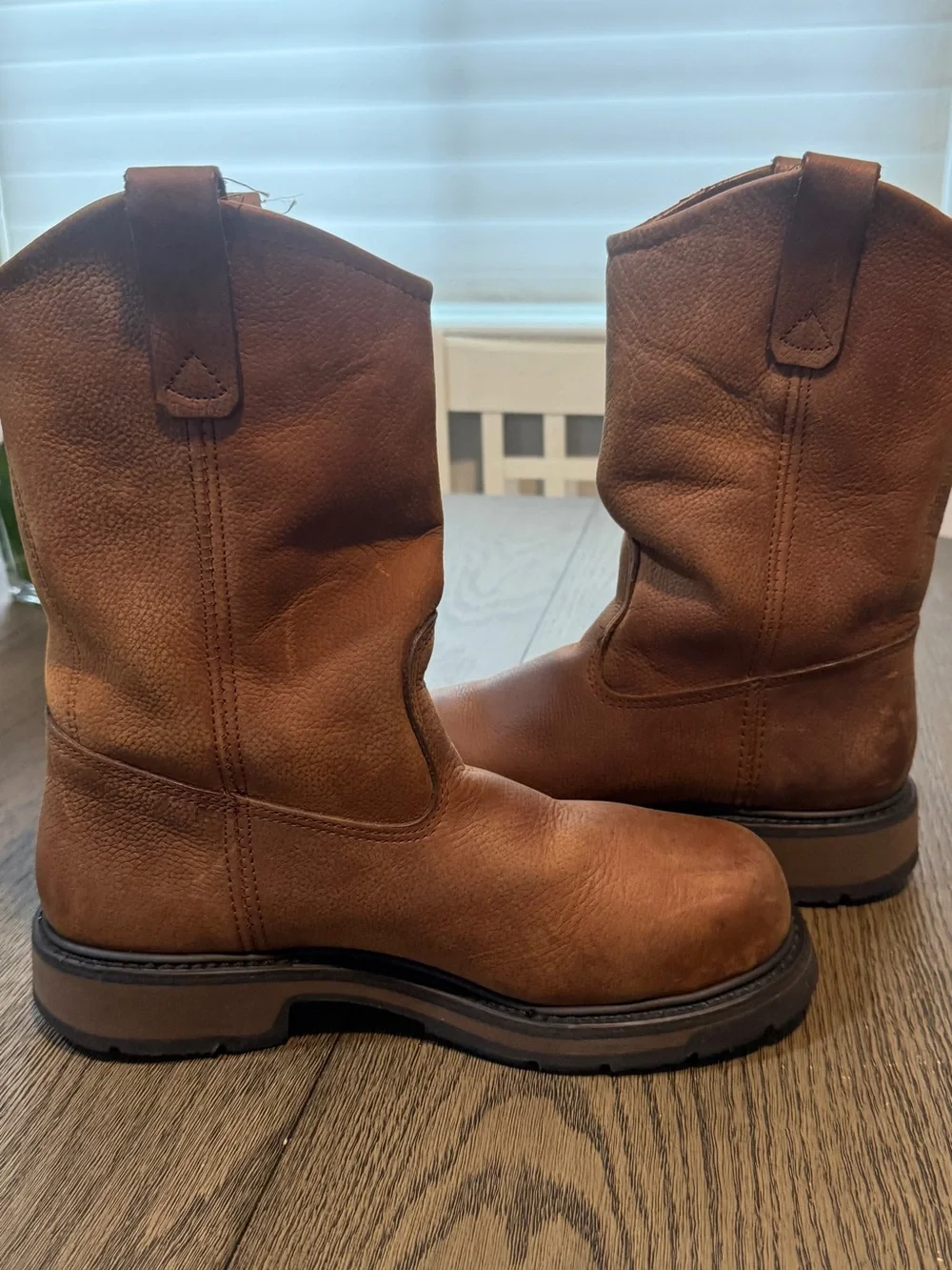Men's Brown Genuine Leather Pull-On Steel-toes Work Boots
